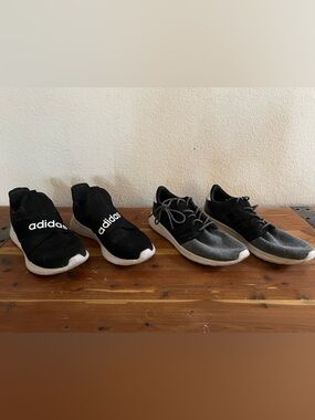 adidas women’s Black and White Athletic Slip-On & Lace-Up Sneakers Duo